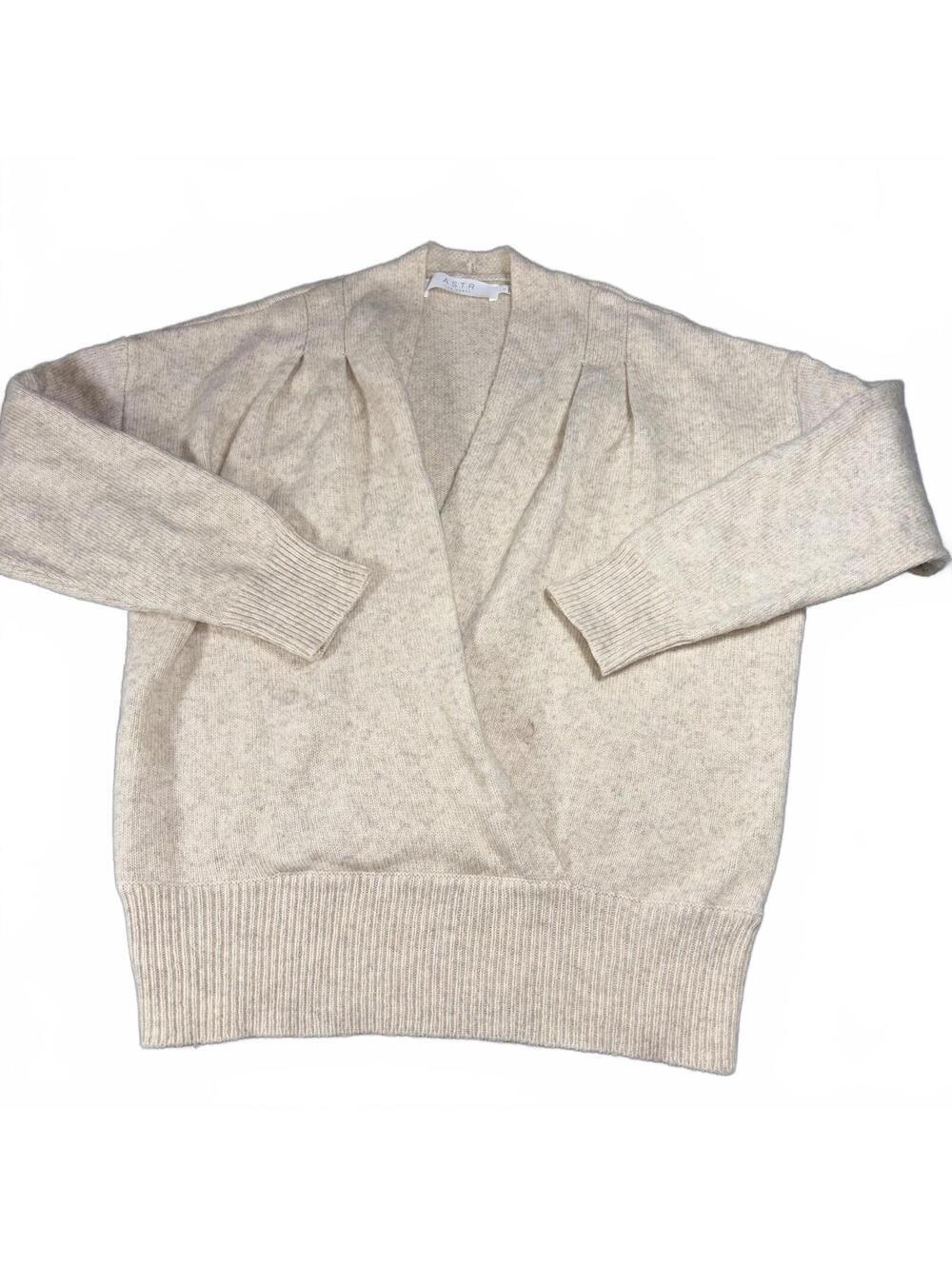 ASTR The Label $80 Wool Tri-Blend Woman’s Large Beige Pleated Wrap Sweater S